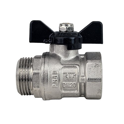 Кран шаровой ГОСТ ручка бабочка, латунь, внутренняя/наружная резьба  3/4,PN40 никель, RTP