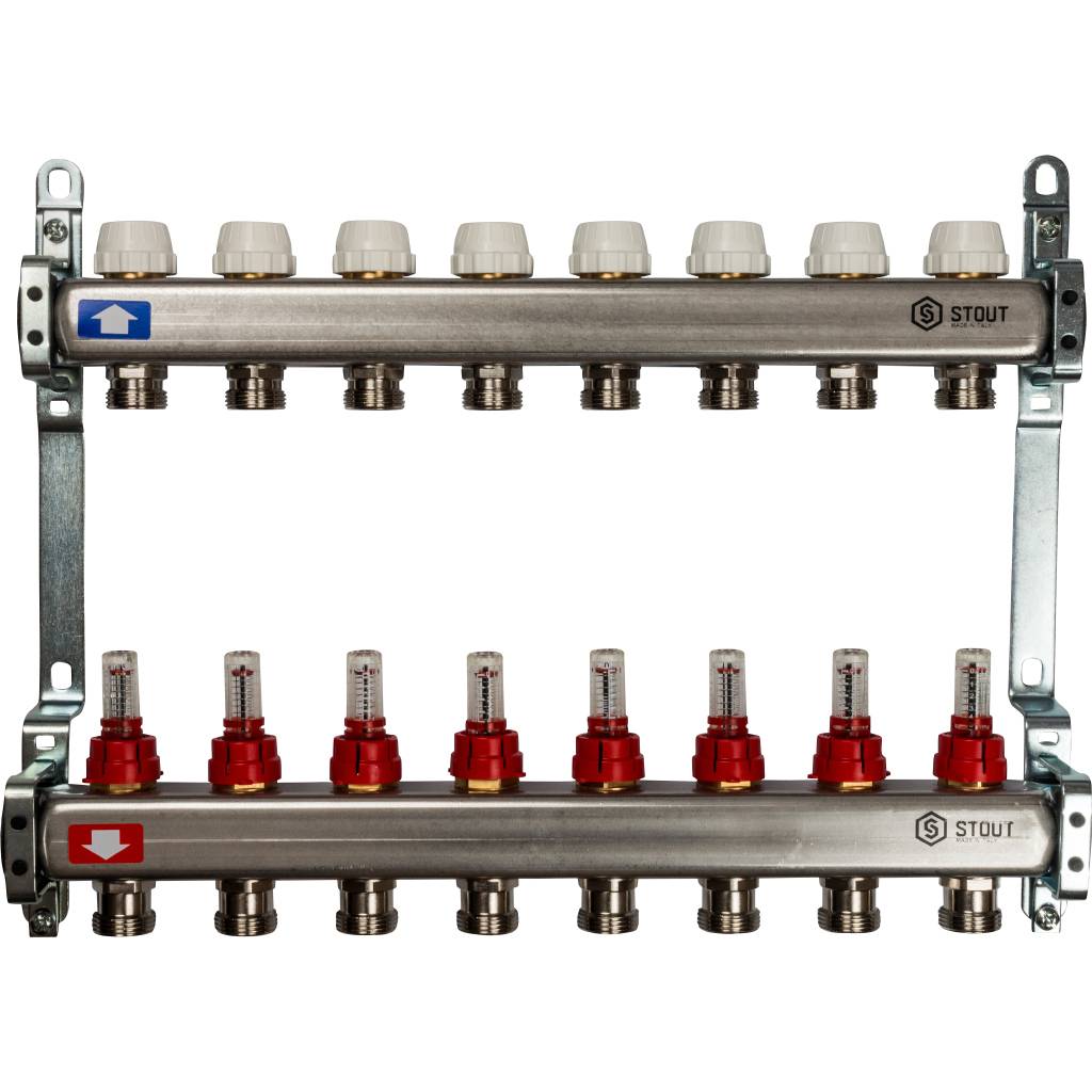 Коллектор из нержавеющей стали с расходомерами STOUT 8 выходов, SMS 0917 000008