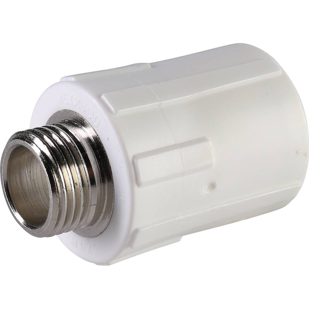 Муфта комбинированная Политэк 25х1/2 наруж. резьба для полипропиленовых труб под сварку (цвет белый), 9000002512