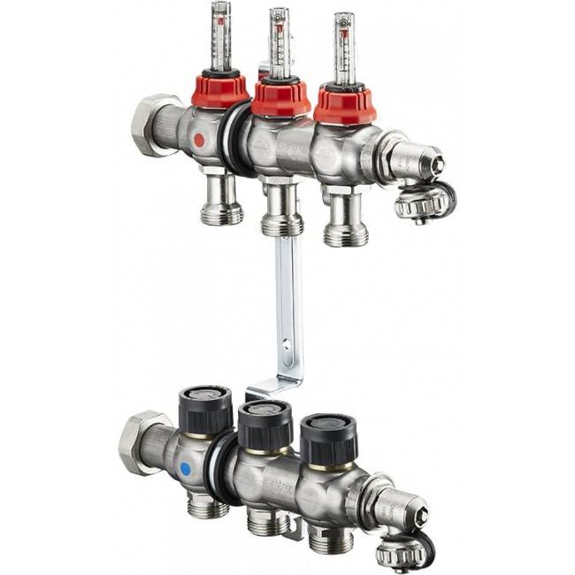 Группа коллекторная Oventrop Multidis SF 3 со встроенными ротаметрами на 3 контура
