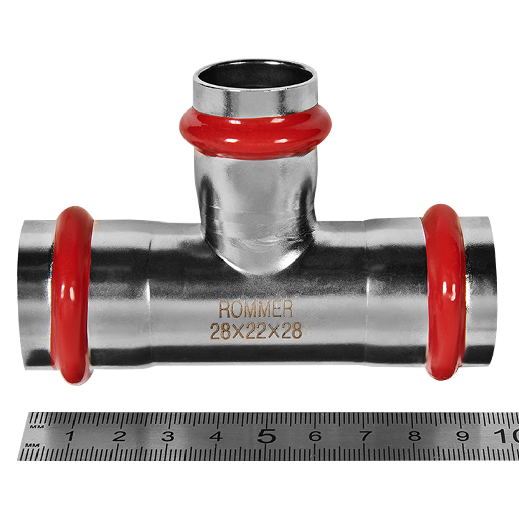 Тройник переходной ROMMER 28х22х28 из нержавеющей стали прессовой