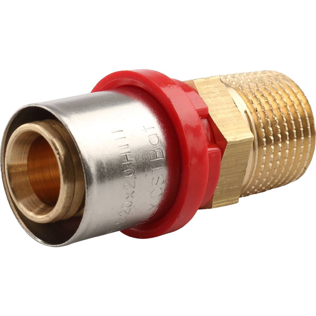 Муфта TIEMME с наружной резьбой 20x1/2 для металлопластиковых труб прессовой, 1650014