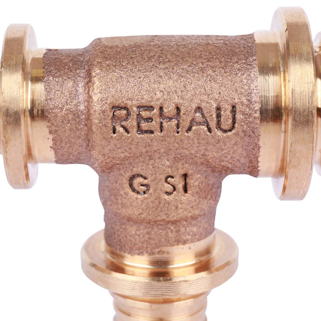 Тройник РЕХАУ RAUTITAN PLATINUM с уменьшенным боковым и торцевым проходами 20-16-16 RX для труб из сшитого полиэтилена аксиальный