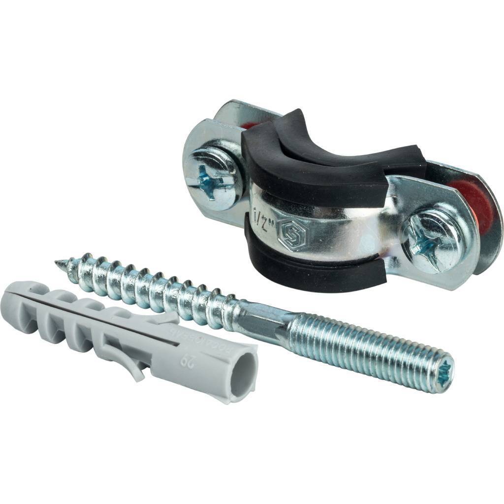 Комплект STOUT хомут+шпилька шуруп +дюбель пластиковый 1/2 (20-24)