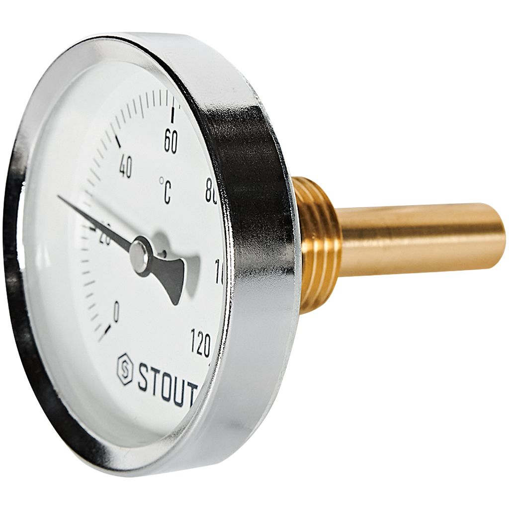 SIM-1001-635015 STOUT Термометр биметаллический осевой с погружной гильзой. Корпус Dn 63 мм, гильза 50 мм 1/2 , 0...120°С