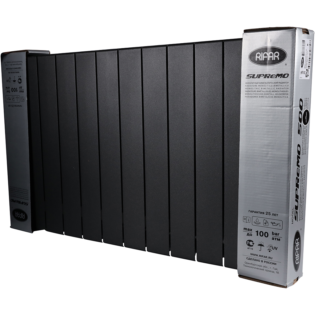 Радиатор биметаллический RIFAR SUPReMO VENTIL 500 SVR 12 секции нижнее правое подключение (Цвет АНТРАЦИТ), 4RS50.VR-12-AN