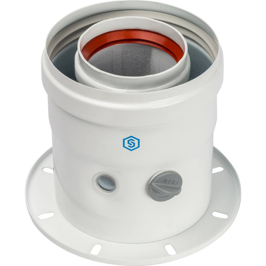 *SCA-6010-240100 STOUT Элемент дымохода DN60/100 адаптер для котла вертикальный коаксиальный (совместимый с Bosch, Buderus)(с логотипом), SCA-6010-240100