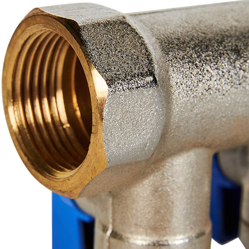 Коллектор с шаровыми кранами STOUT 3/4 , 4 отвода 1/2  (синие ручки)