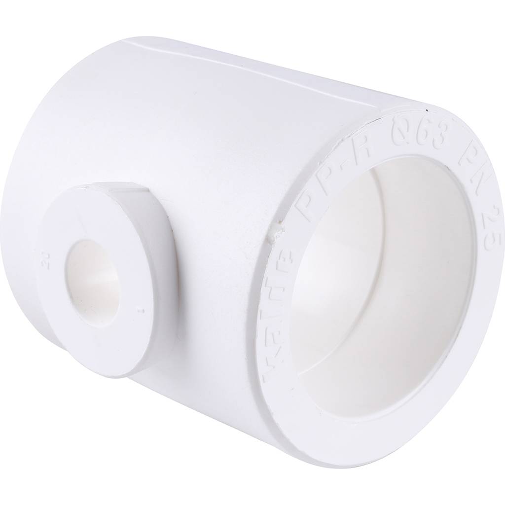 Тройник переходной Kalde 63x20x63 для полипропиленовых труб под сварку (цвет белый), 3212-tio-632063