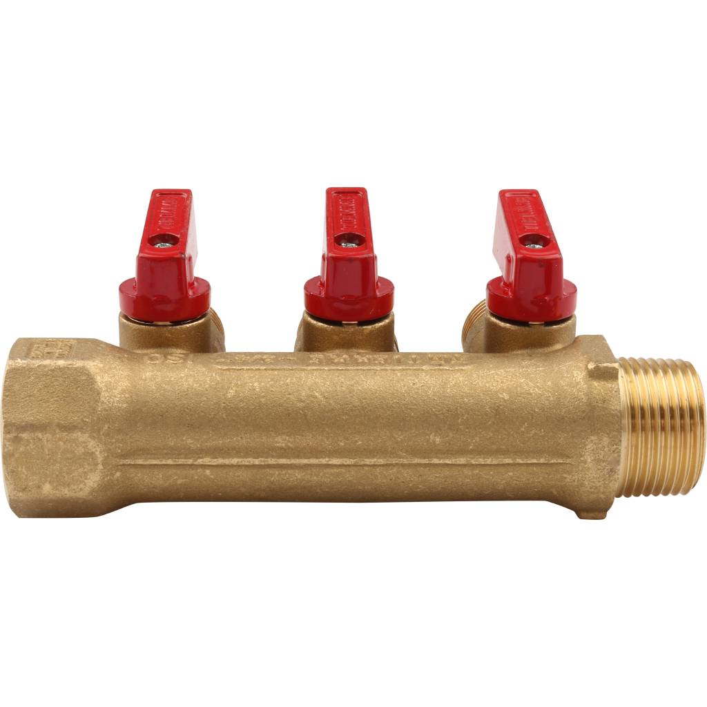 Коллектор распределительный с шаровыми кранами на 3 выхода TIEMME 3/4х1/2