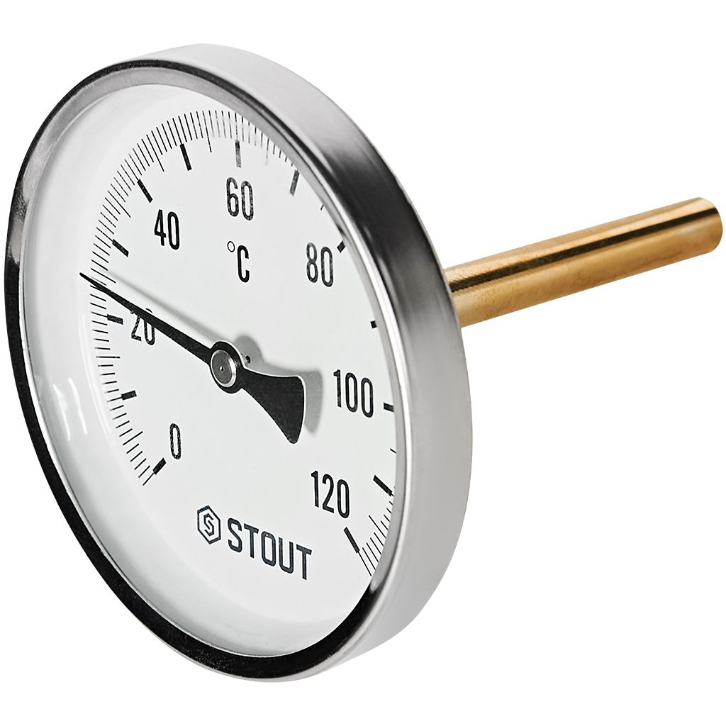 SIM-1001-101015 STOUT Термометр биметаллический осевой с погружной гильзой. Корпус Dn 100 мм, гильза 100 мм 1/2 , 0...120°С