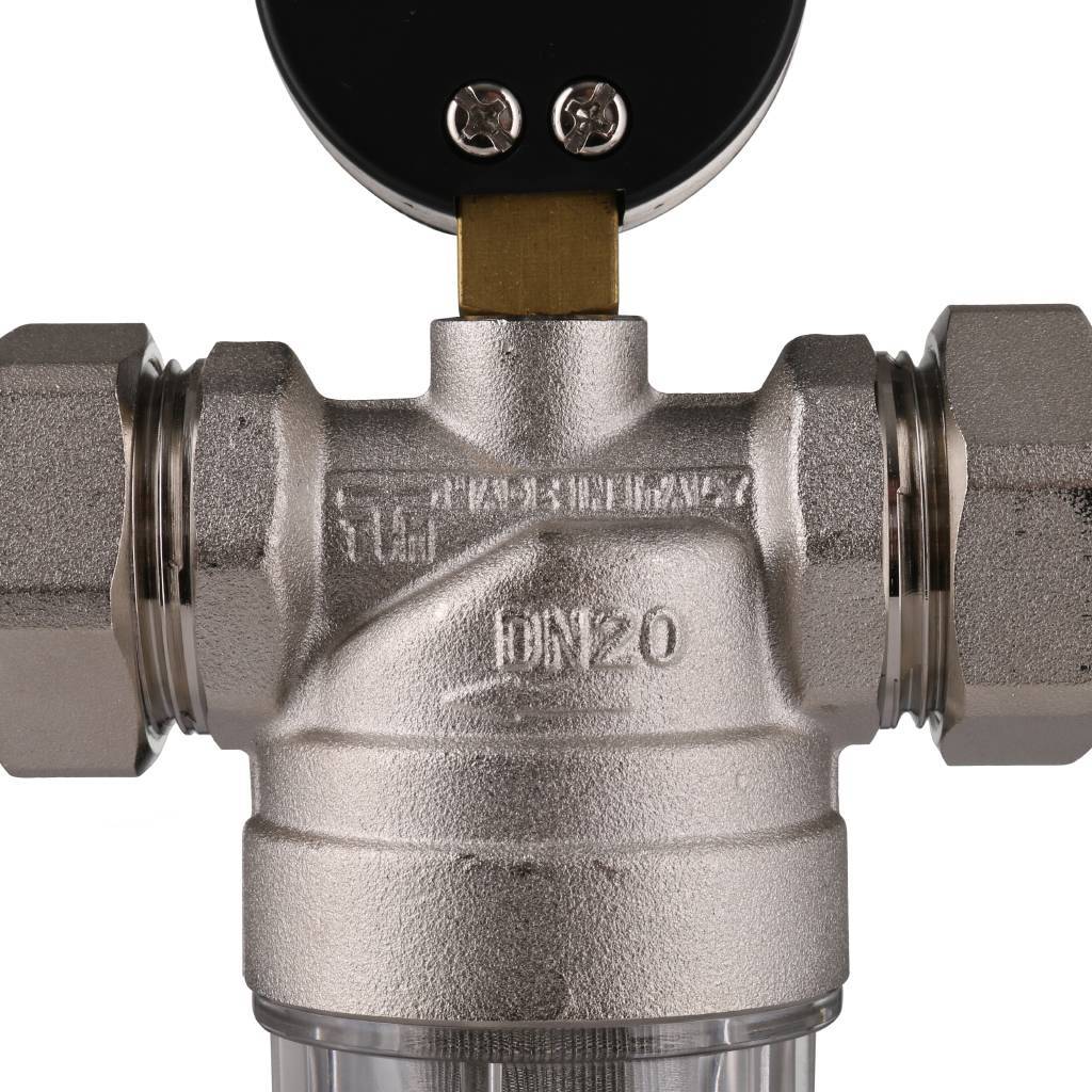 Фильтр с манометром TIEMME 3/4 со сгонами, с прозрачной пластиковой колбой, промывной, 3130006