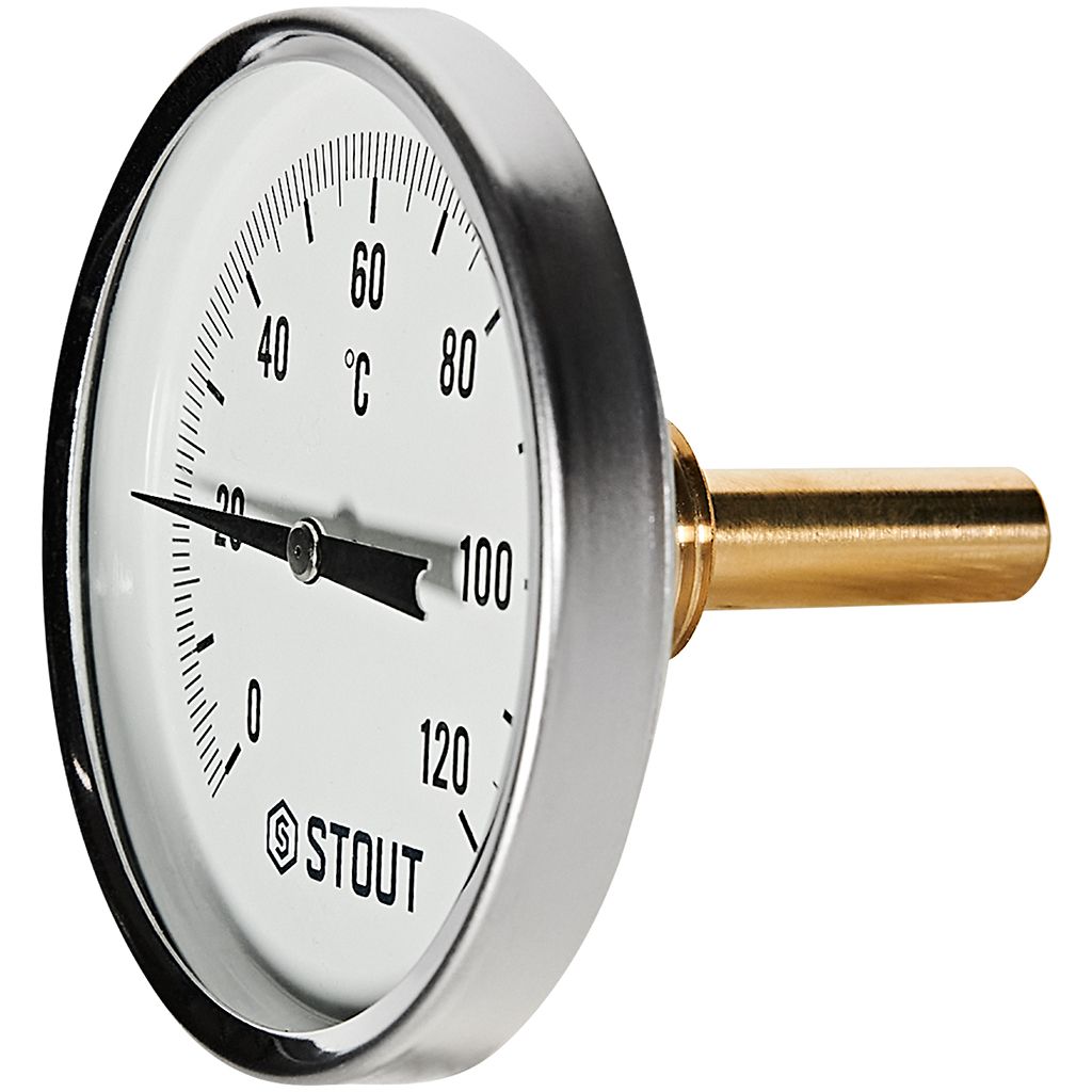 SIM-1001-805015 STOUT Термометр биметаллический осевой с погружной гильзой. Корпус Dn 80 мм, гильза 50 мм 1/2 , 0...120°С