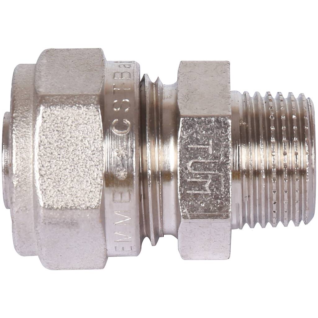 Переходник TIEMME ВР 16х3/8 никелированный для металлопластиковых труб винтовой, 1600069