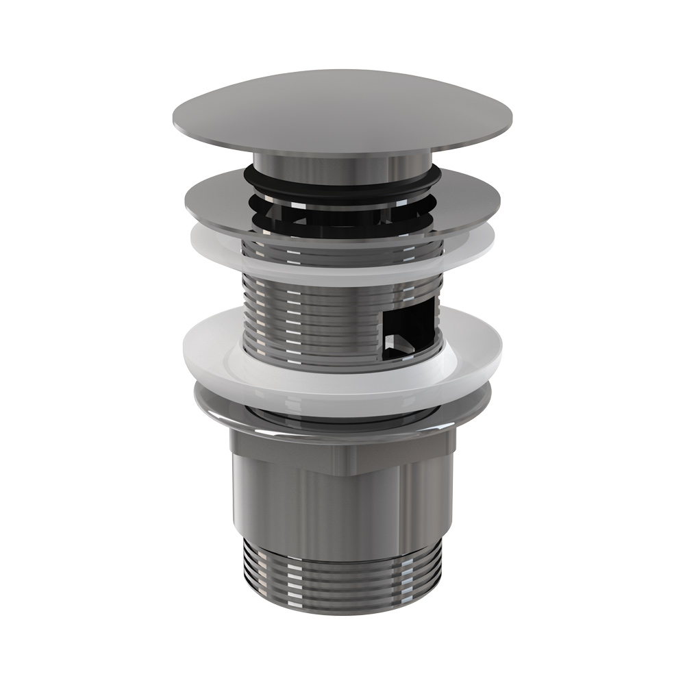 Донный клапан сифона для умывальника AlcaPlast CLICK/CLACK 5/4 , цельнометаллический с переливом и большой заглушкой, A390