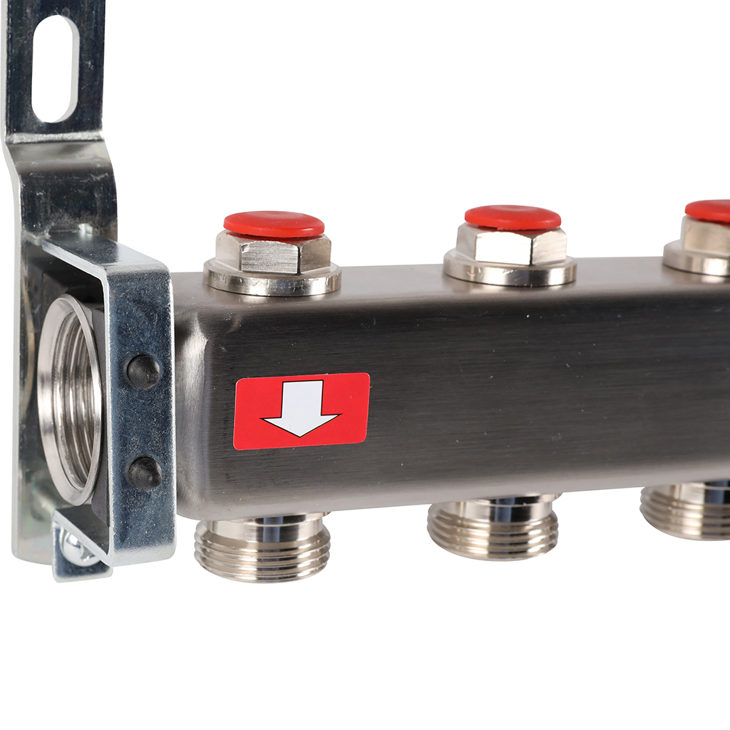 Коллектор из нержавеющей стали без расходомеров ROMMER, с клапаном вып. воздуха и сливом 5 выходов