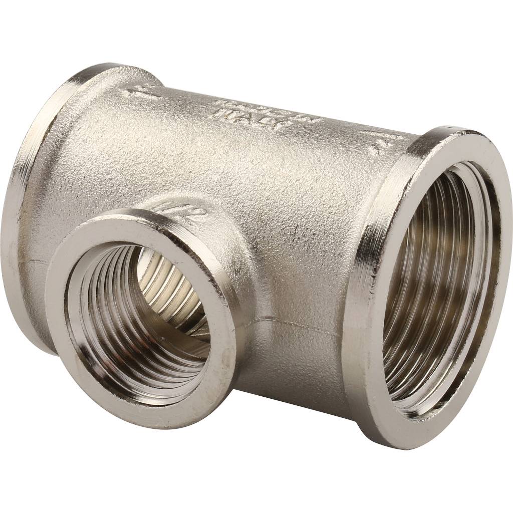 Тройник TIEMME ВВ никелированный 1х1/2х1 для стальных труб резьбовой, 1500180