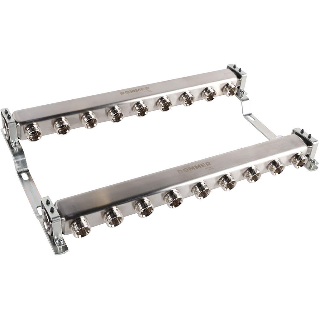 Коллектор из нержавеющей стали ROMMER для радиаторной разводки 9 выходов