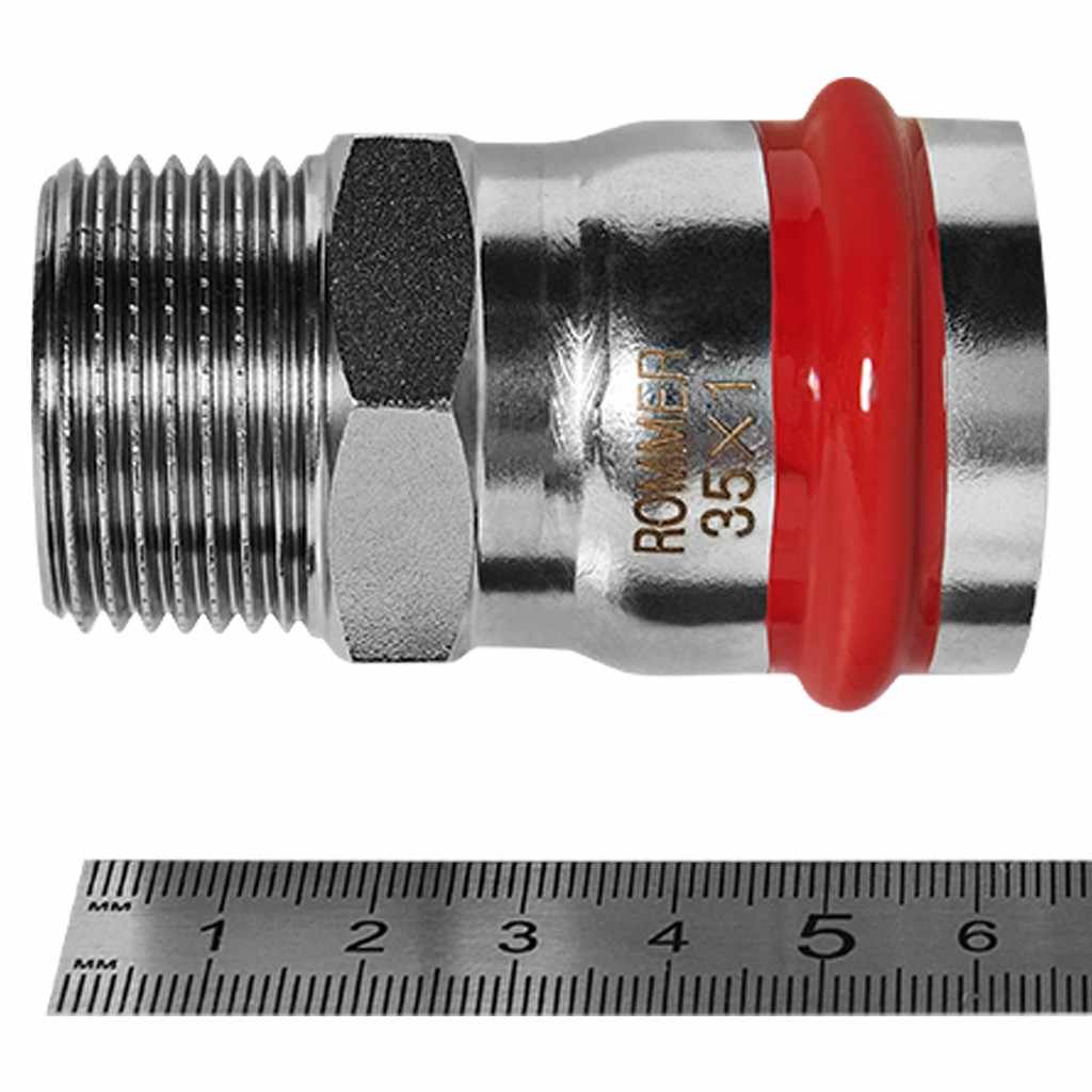 Переходник ROMMER ВПр-НР, 35х1, из нержавеющей стали прессовой, RSS-1021-000351