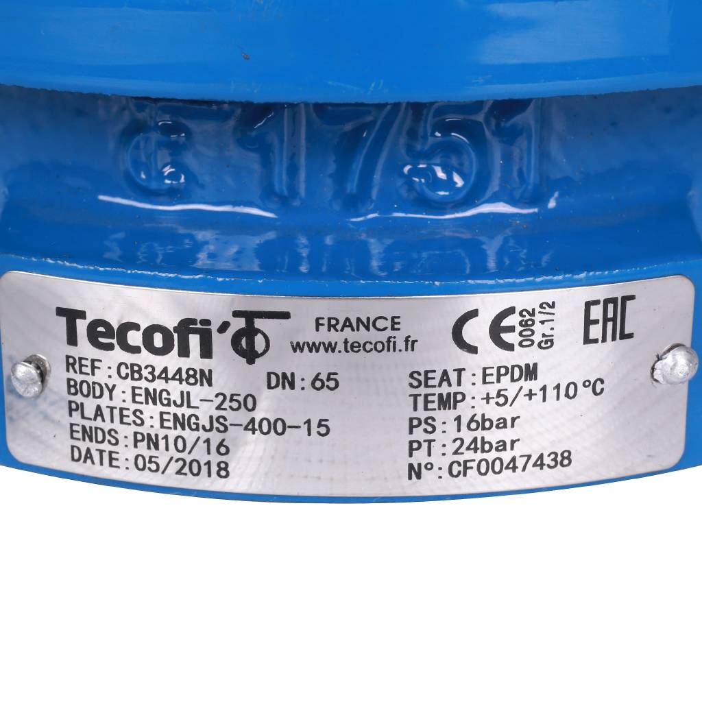 Обратный клапан двухстворчатый Tecofi из чугуна Ду65 Ру16 межфл ст/чуг T=110, CB3448N-EP0065