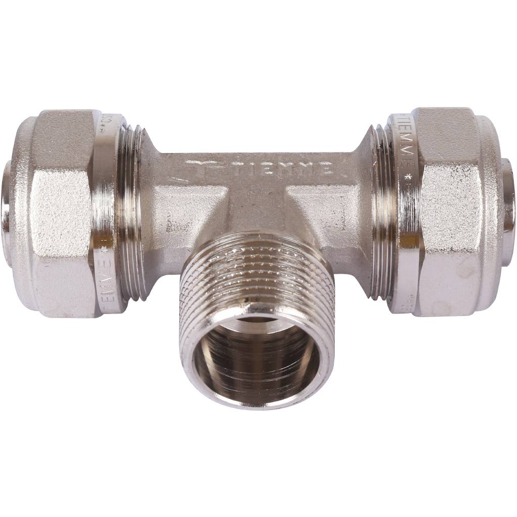 Тройник TIEMME с наружной резьбой (26х3.0х3/4) для металлопластиковых труб винтовой, 1600070