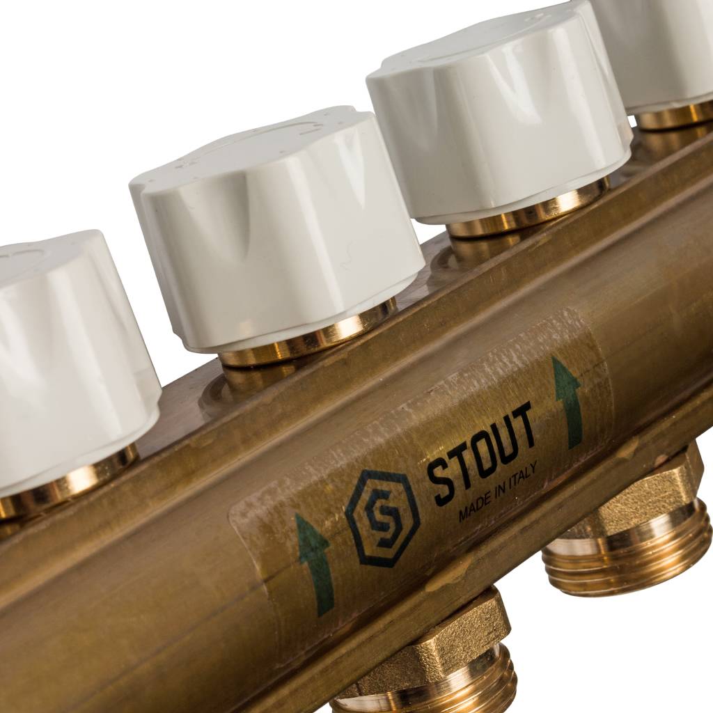 Распределительный коллектор из латуни без расходомеров STOUT 7 выходов