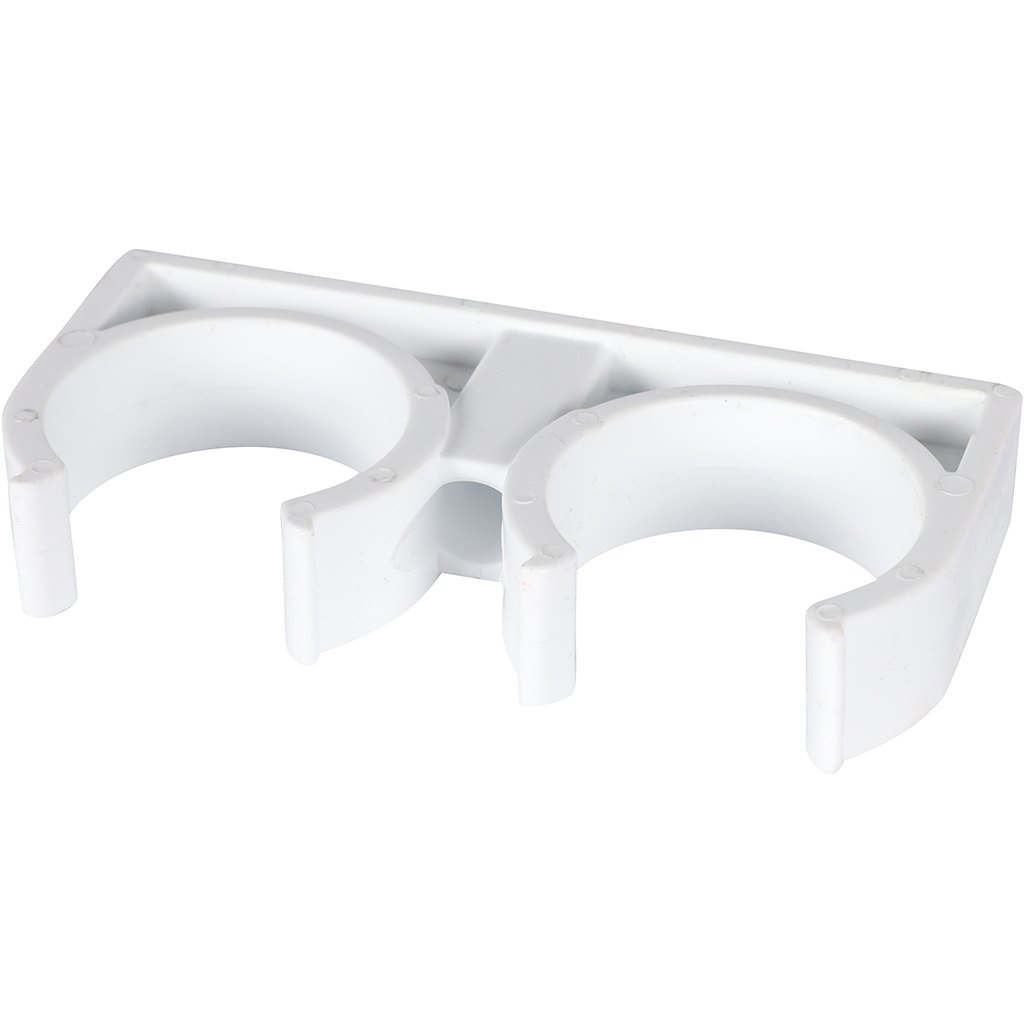 Двойное крепление Политэк d=32 для полипропиленовых труб под сварку (цвет белый), 9000020032