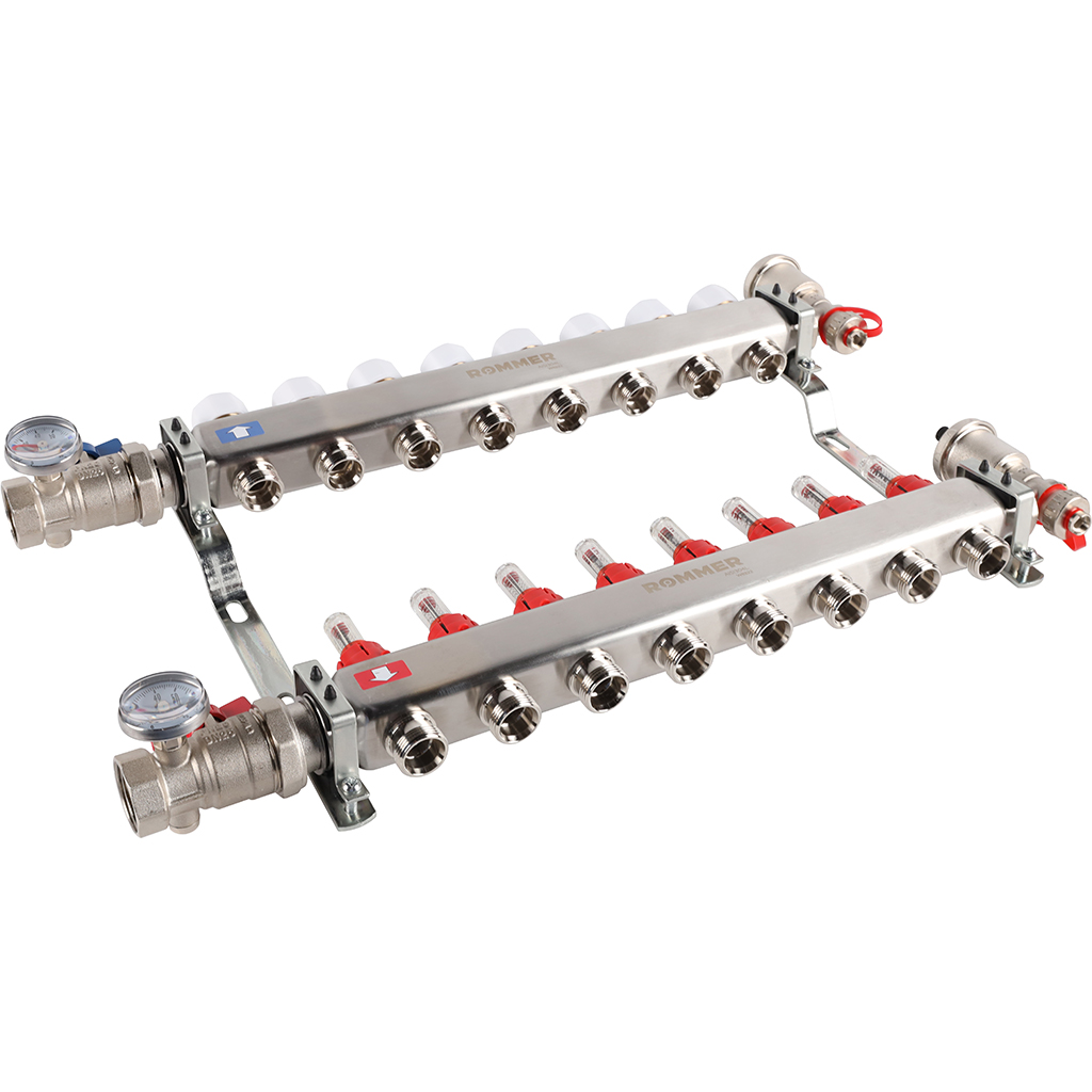 Коллектор из нержавеющей стали в сборе с расходомерами ROMMER 8 выходов