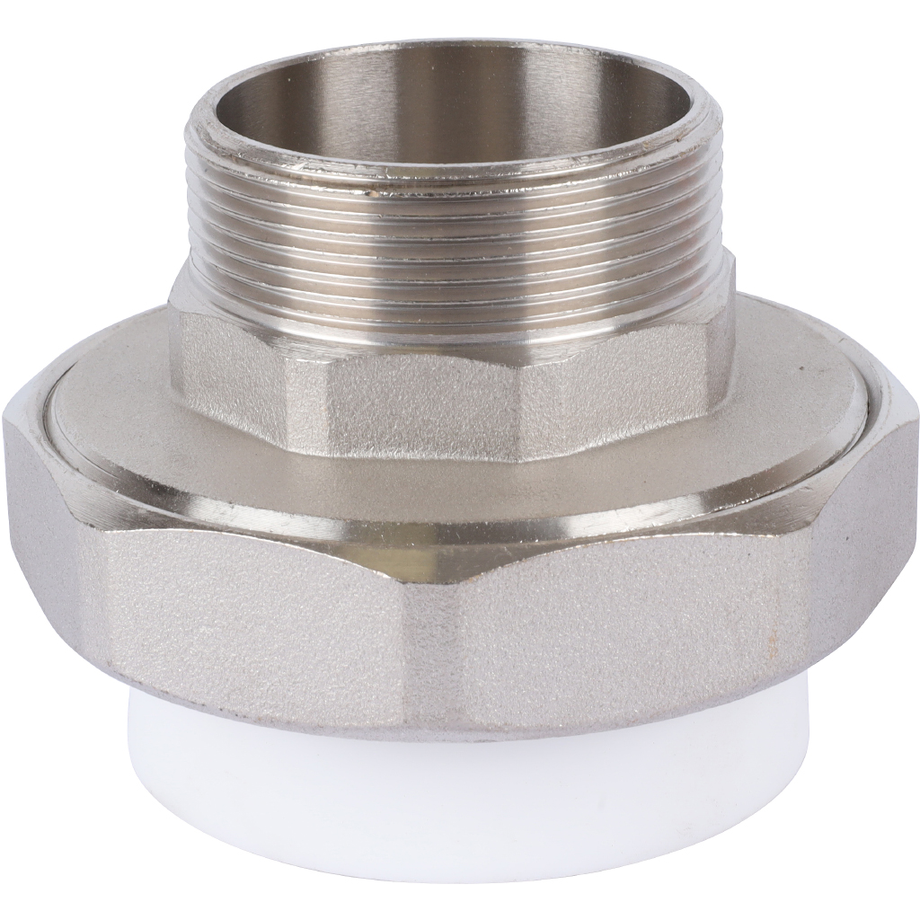 Муфта разъемная Политэк 63х2 с наружной резьбой для полипропиленовых труб под сварку (цвет белый), 7000263002