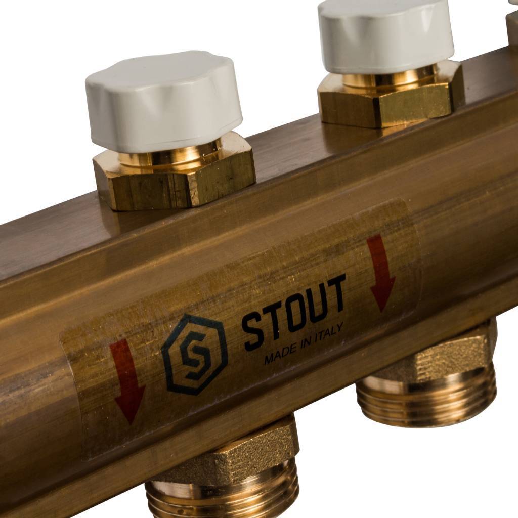 Распределительный коллектор из латуни без расходомеров STOUT 7 выходов, SMB 0468 000007