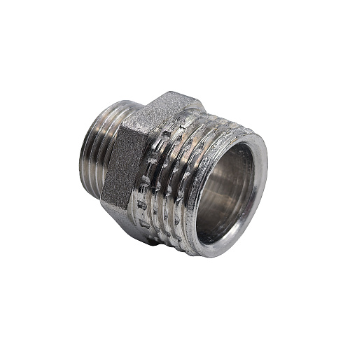 Ниппель переходной, латунь, наружная резьба 1/2х3/8, еврослот, никель, РТП