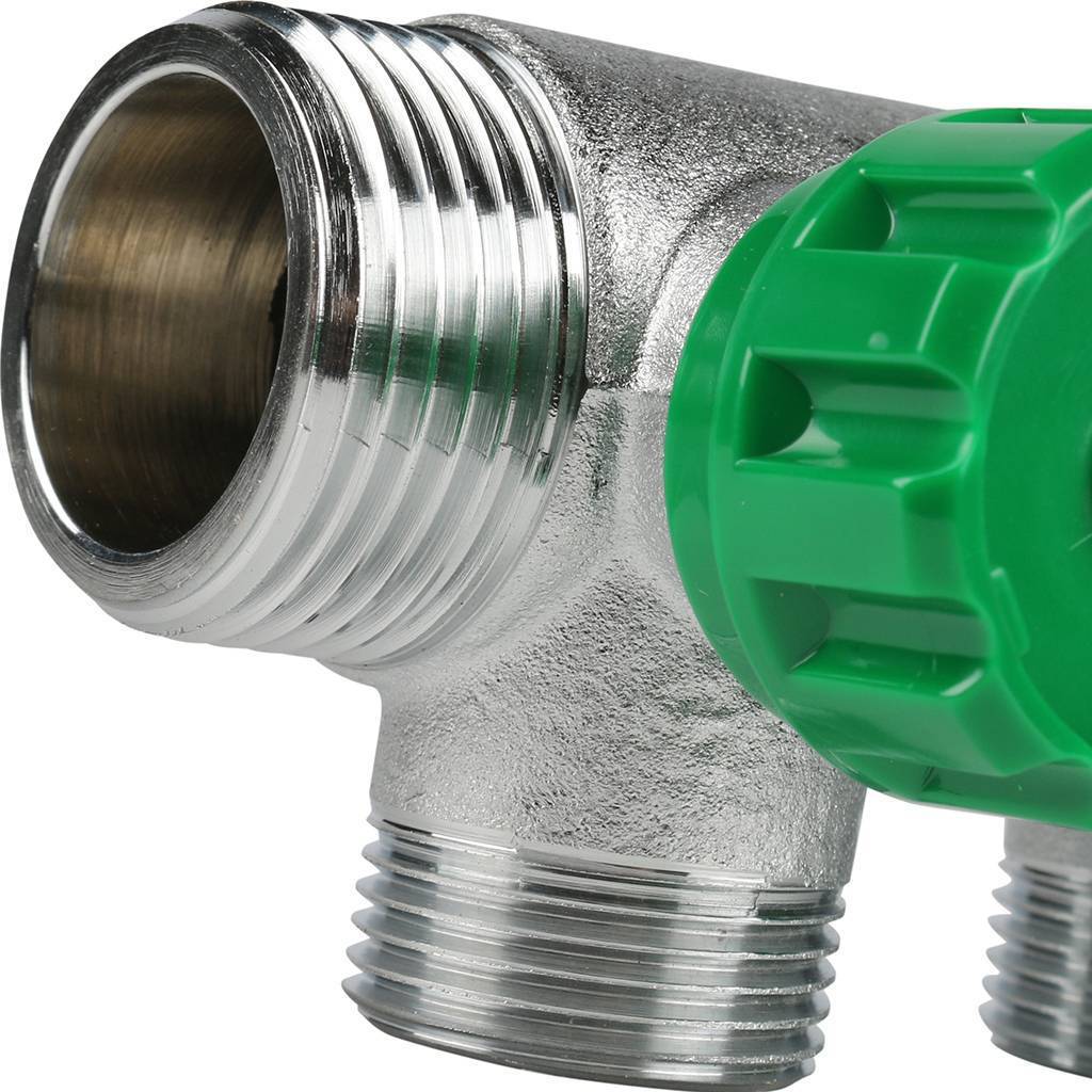 Коллектор распределительный FAR 1 , проходной, хромированный, 3 отвода 3/4  плоское уплотнение