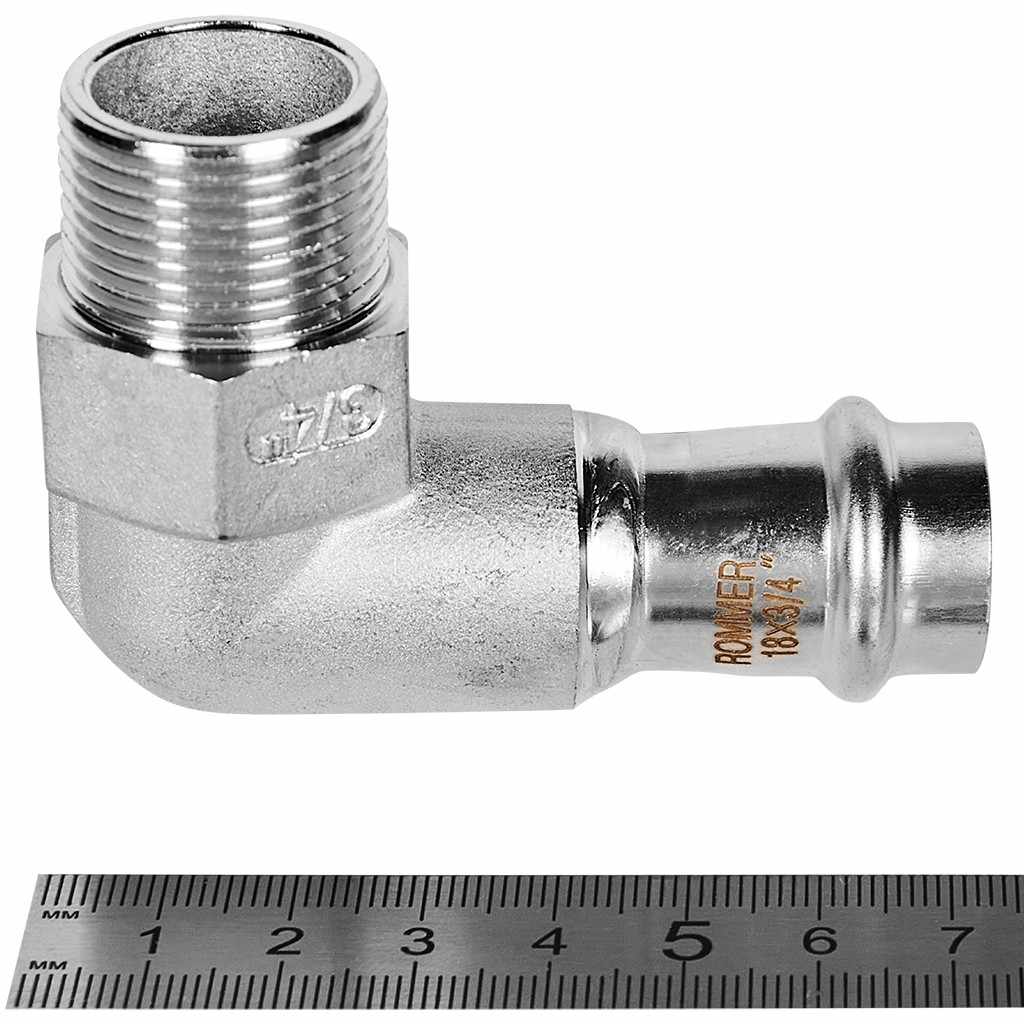 Угольник-Переходник ROMMER ВПр-НР, 18х3/4, из нержавеющей стали прессовой, RSS-1010-001834