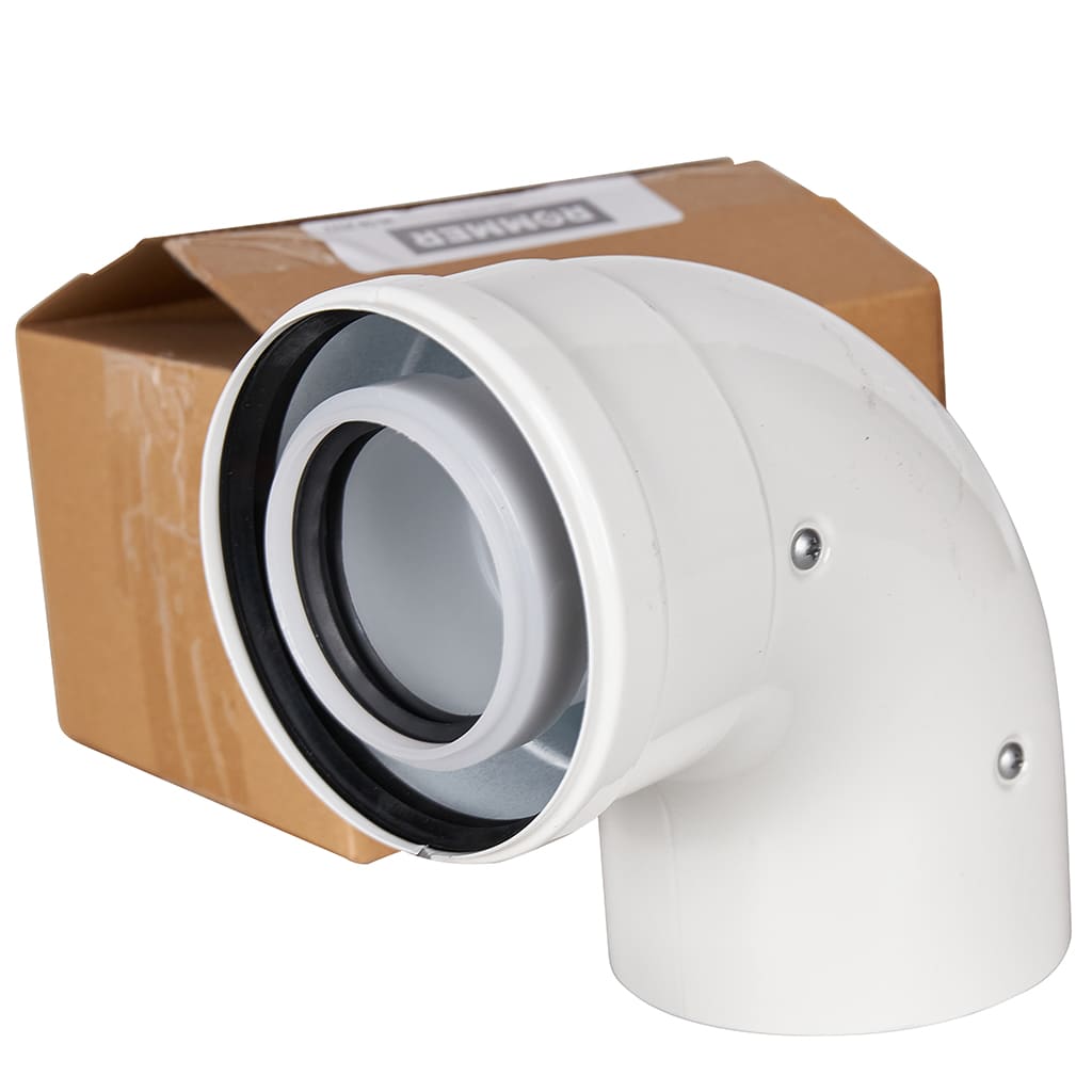 Отвод 90° конденсационный коаксиальный ROMMER D60(п-м)/100(п-м), RCA-8610-010090