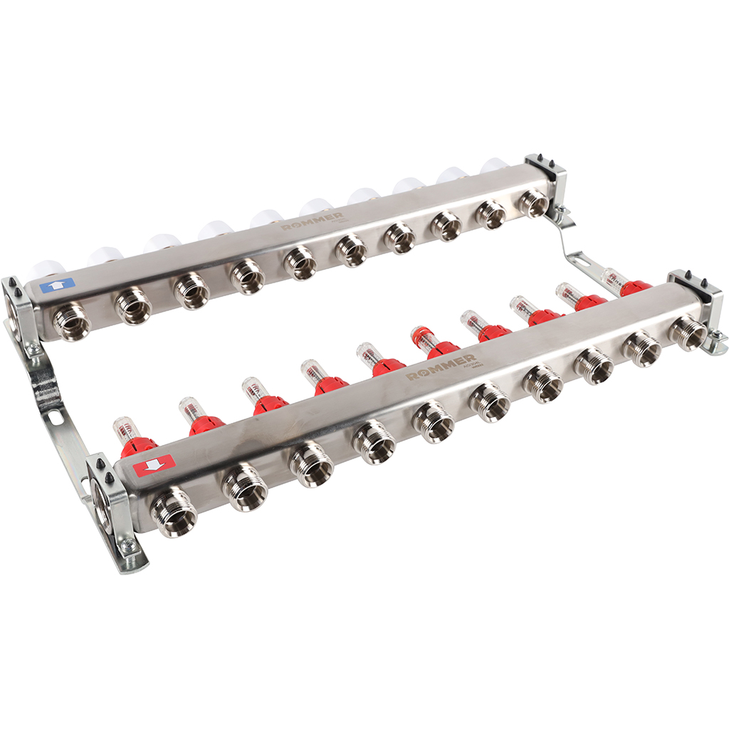 Коллектор из нержавеющей стали с расходомерами ROMMER 10 выходов