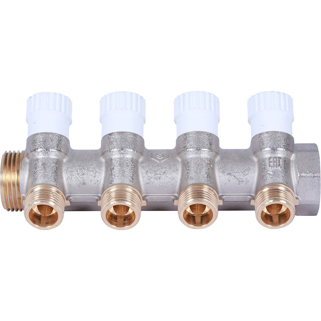 Коллектор распределительный STOUT 1, 4 отвода 1/2  плоское уплотнение