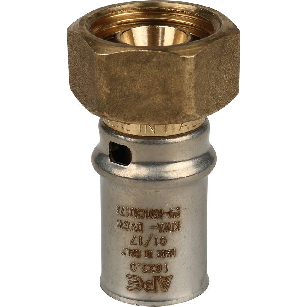 Переходник STOUT с накидной гайкой 1/2 х16 для металлопластиковых труб прессовой, SFP-0016-001216