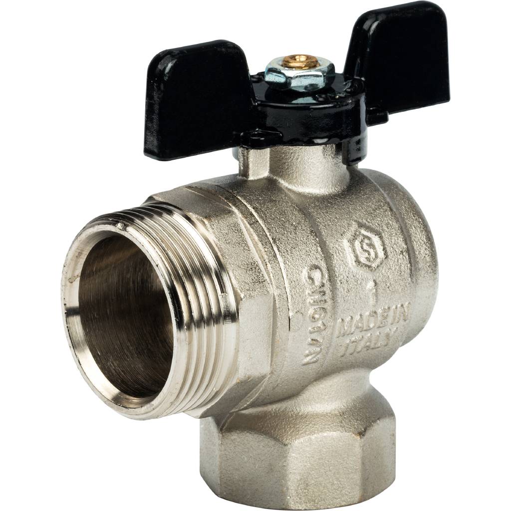 Кран шаровой полнопроходной угловой STOUT ВР/НР, ручка бабочка 1, американка, SVB-0008-000025
