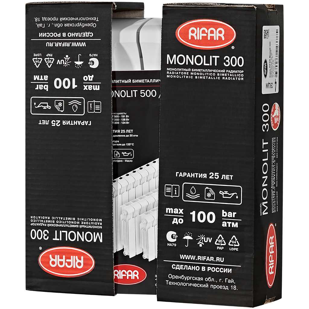 Радиатор биметаллический RIFAR MONOLIT 300 4 секций боковое подключение (белый RAL 9016), 3RM30-4