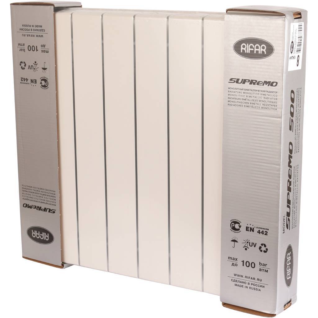 Радиатор биметаллический RIFAR SUPReMO VENTIL 500 SVR 8 секций нижнее правое подключение (белый RAL 9016), 4RS50.VR-8