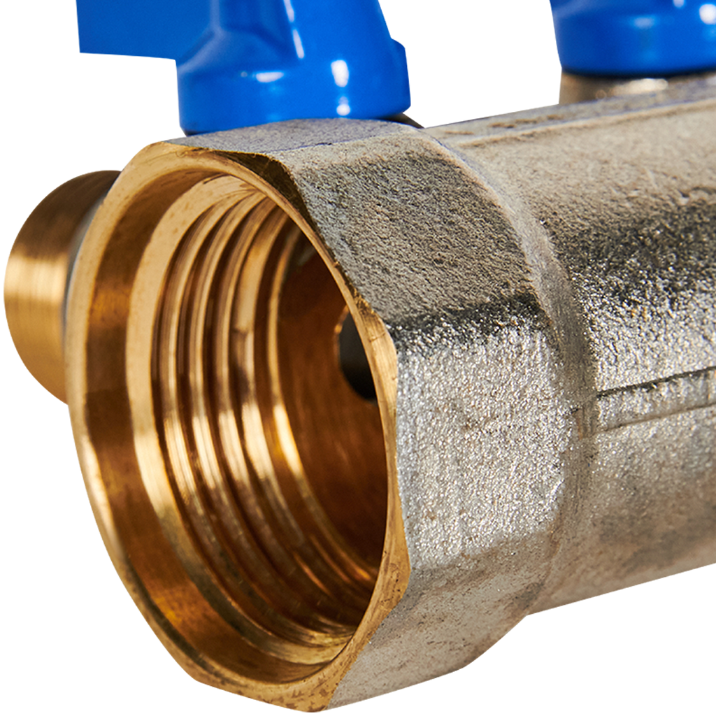 Коллектор с шаровыми кранами STOUT 1 , 2 отвода 1/2  (синие ручки)