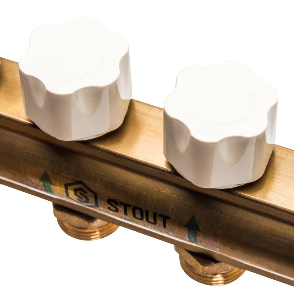 Распределительный коллектор из латуни без расходомеров STOUT 12 выходов, SMB 0468 000012