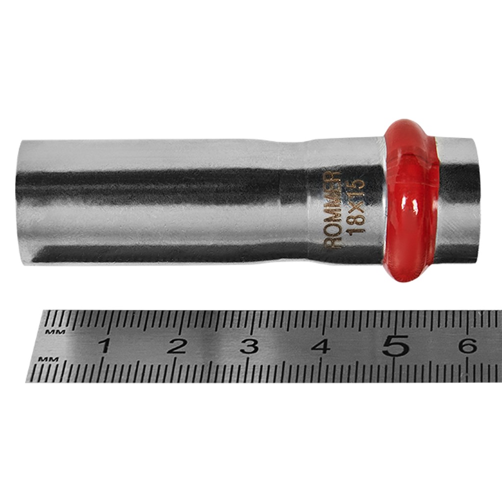 Муфта ROMMER переходная НПр-ВПр, 18х15, из нержавеющей стали прессовой, RSS-1020-001815