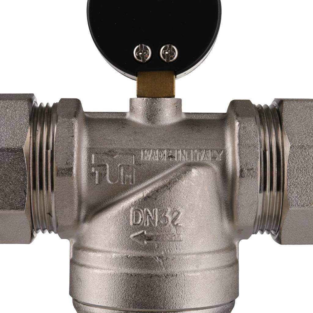 Фильтр с манометром TIEMME 1 1/4 со сгонами, с латунной колбой, промывной, 3130009