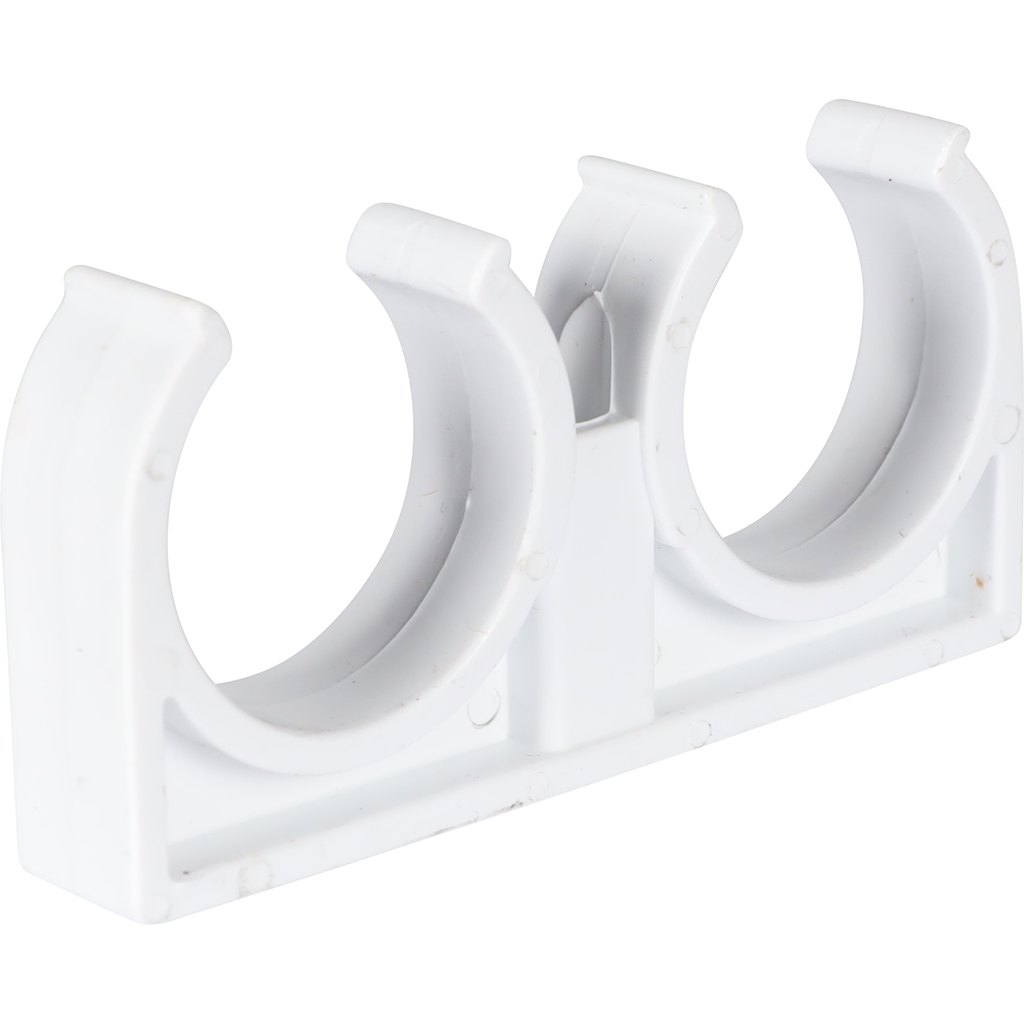 Двойное крепление Политэк d=32 для полипропиленовых труб под сварку (цвет белый), 9000020032