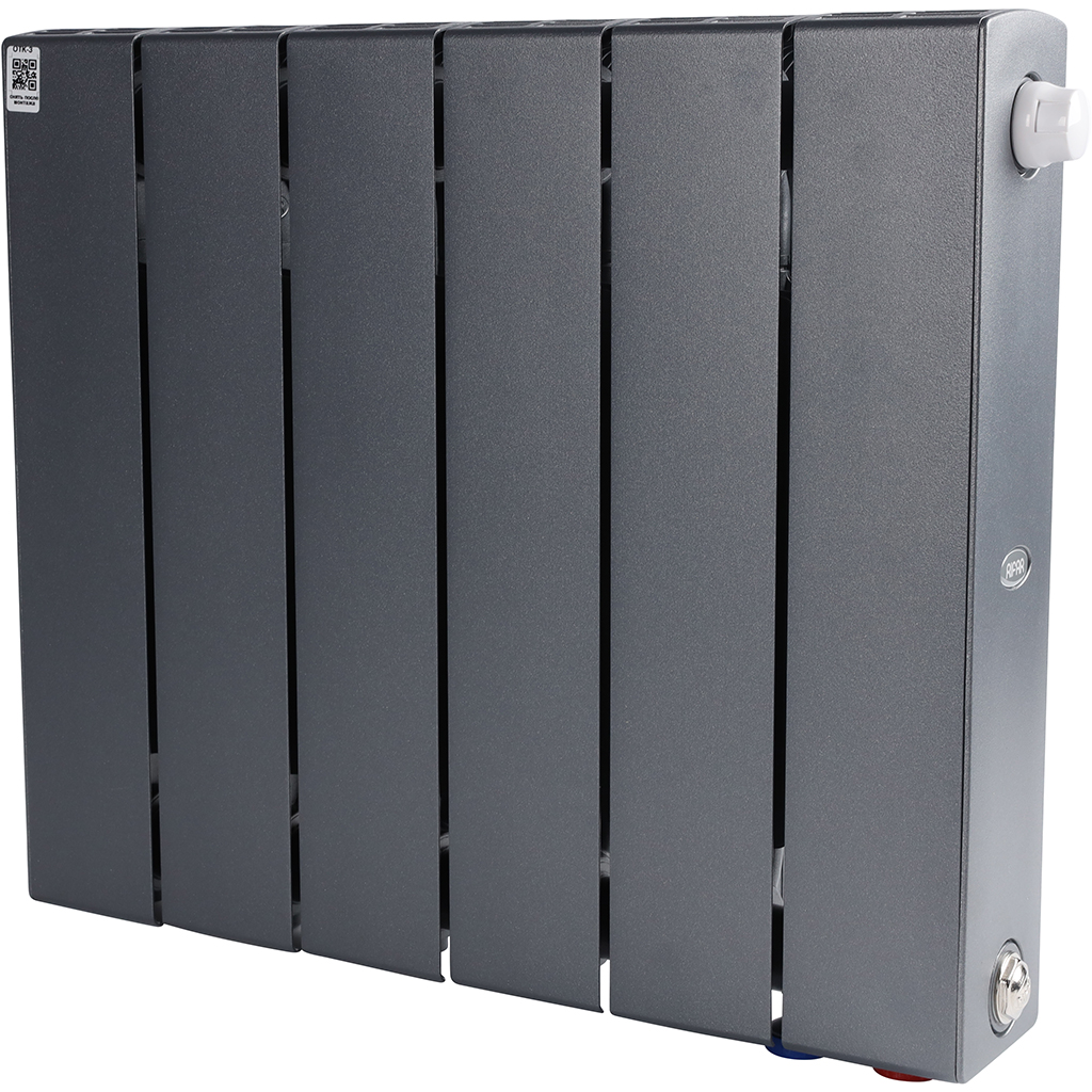 Радиатор биметаллический RIFAR SUPReMO VENTIL 350 SVR 6 секций нижнее правое подключение (Цвет ТИТАН), 4RS35.VR-6-TI