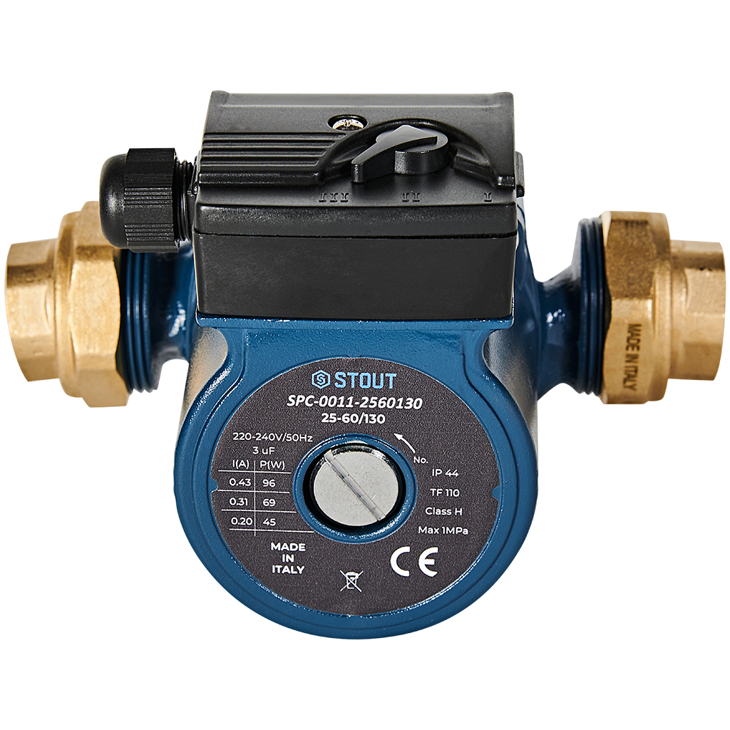 Циркуляционный насос STOUT 25-60/130 220/240V 50Hz с латунными гайками G 1 1/2 x Rp 1