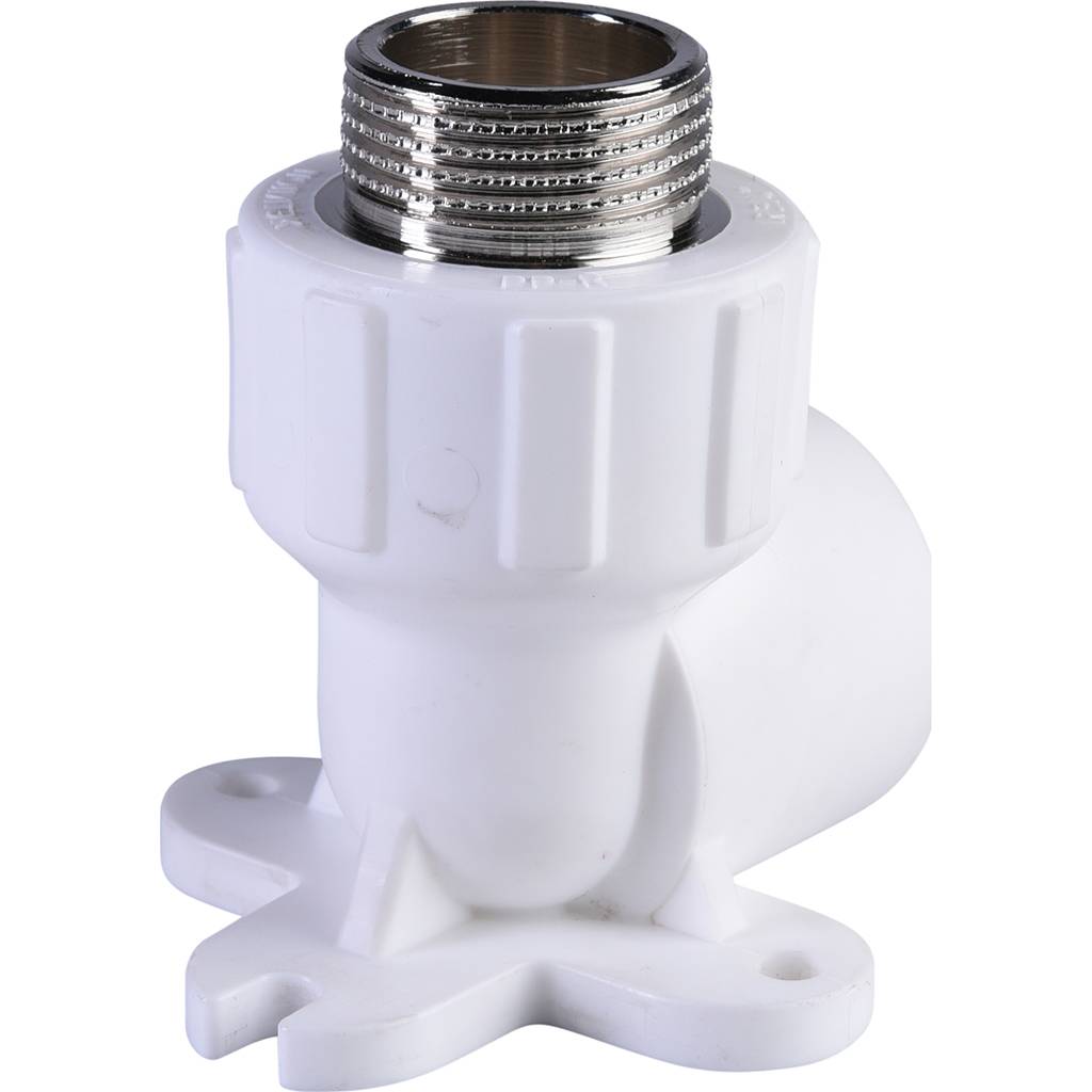 Угольник Политэк 25х3/4 с наружной резьбой с креплением для полипропиленовых труб под сварку (цвет белый), 9500082534