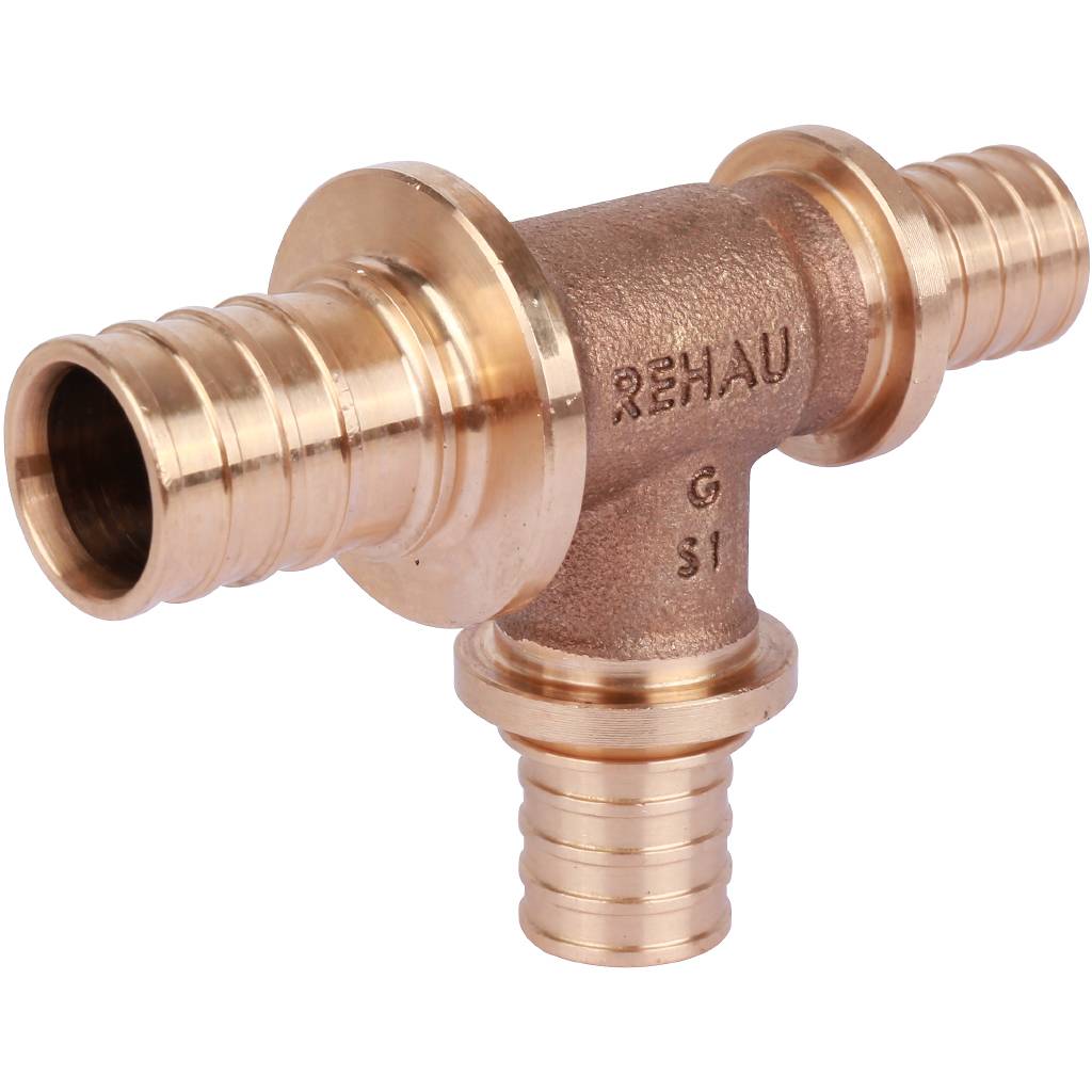 Тройник РЕХАУ RAUTITAN PLATINUM с уменьшенным боковым и торцевым проходами 25-20-20 RX для труб из сшитого полиэтилена аксиальный