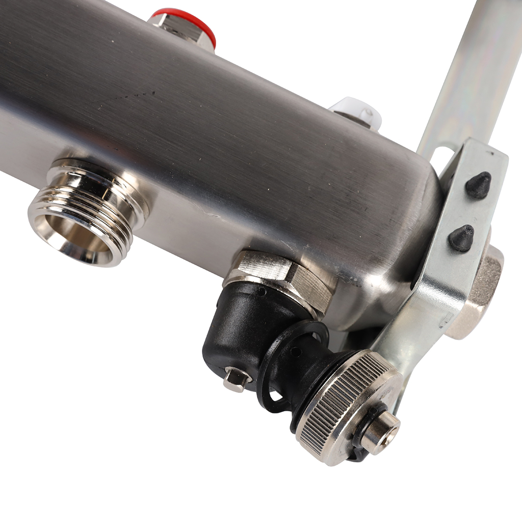 Коллектор из нержавеющей стали без расходомеров ROMMER, с клапаном вып. воздуха и сливом 12 выходов, RMS-3201-000012